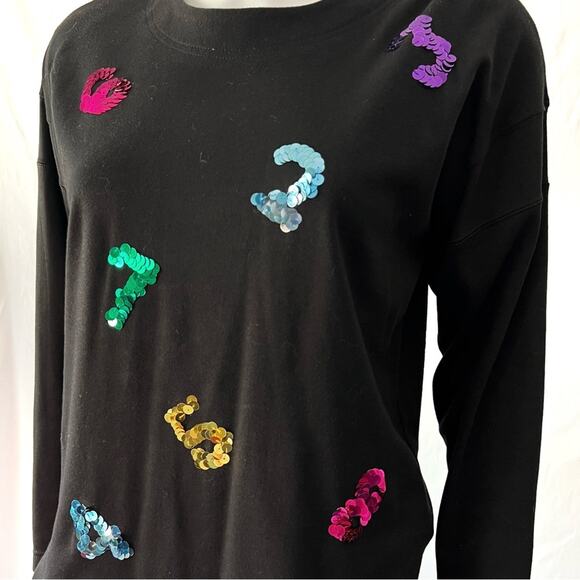CHAUS PETITES Vintage Black Sequin Number Knit Top Teacher Small - Picture 5 of 8